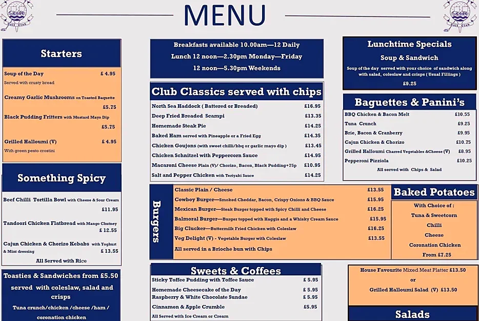 The 2025 clubhouse menu