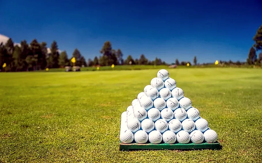 Pyramid of range balls on the driving range